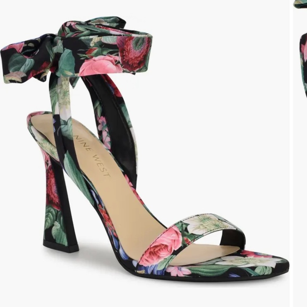 NEW Nine West Kobs Ankle Tie Sandal Black Floral Multi